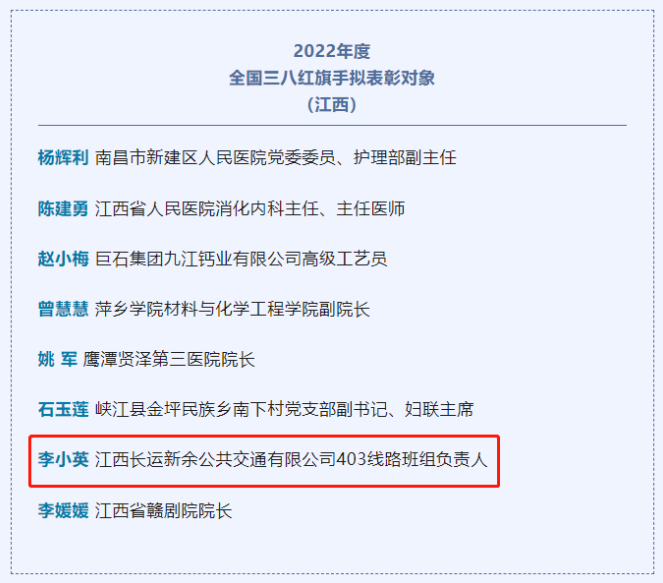 新余公交：李小英入選全國三八紅旗手
